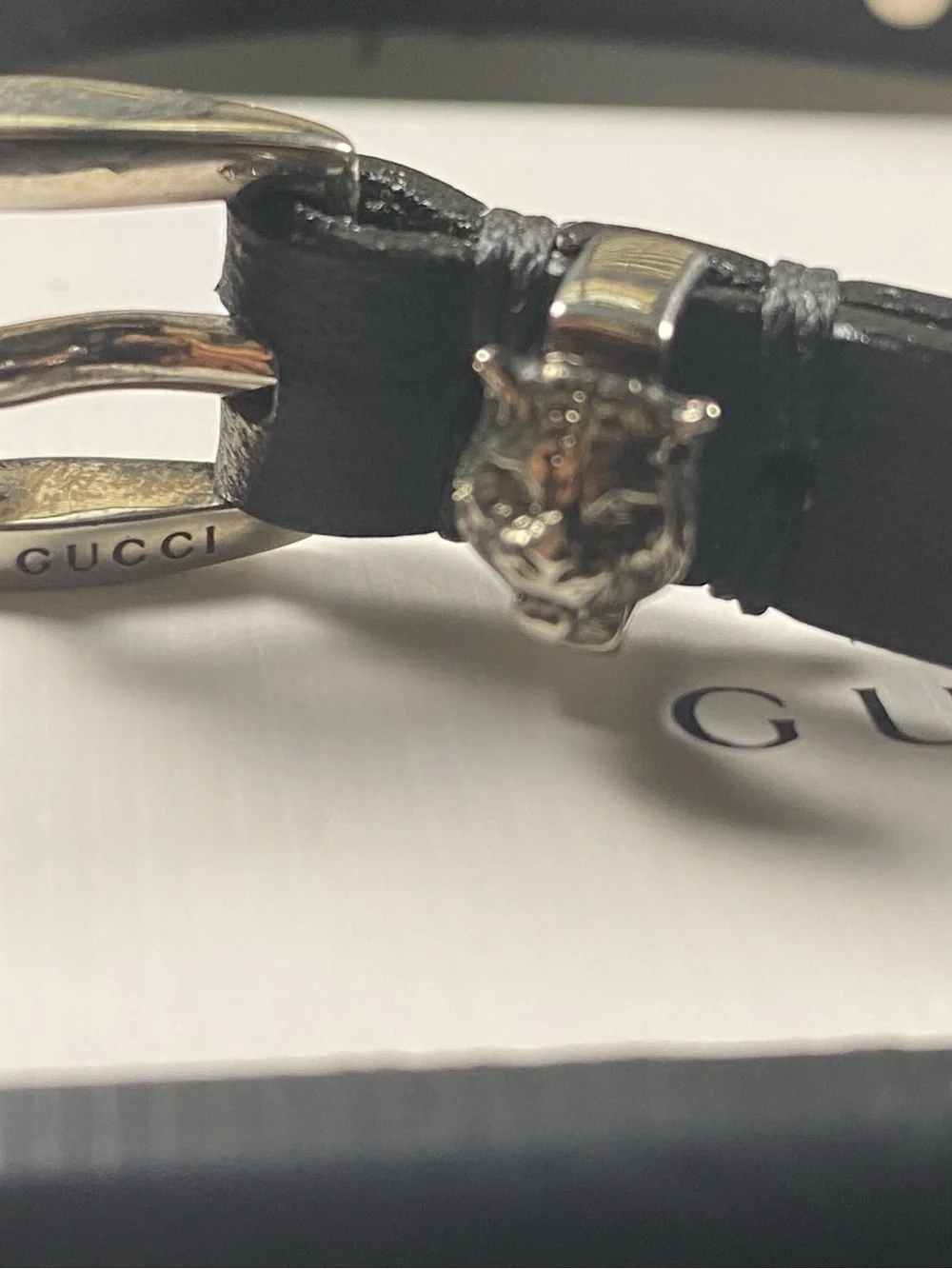 Gucci Black Leather Studded Bracelet with Silver-tone Emblems